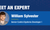 Promotional banner reading “Meet an Expert” with a headshot of William Sylvester and the title “Senior Control Systems Developer I” on a blue geometric background.