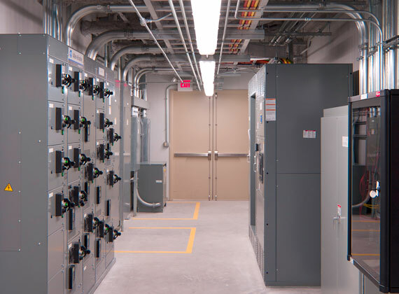 View of an empty electrical room.