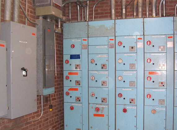 Picture of an older electrical system in an industrial facility.