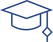 Outline of a graduation cap, also known as a mortarboard, with a tassel hanging from one side, symbolizing education or academic achievement.