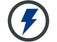 Dark blue lightning bolt icon enclosed in a thick dark gray circle, symbolizing electricity or power, on a white background.