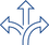 A blue outline of three arrows branching out in different directions—left, straight up, and right—representing multiple choices or directions.