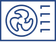 Simple blue line icon of an HVAC unit with a circular fan on the left and vent lines on the right.