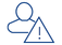 Icon of a person with a triangular warning sign containing an exclamation point, representing human error or caution related to user actions.