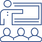 Outline of a person standing and pointing at a chalkboard or screen, with three students sitting and watching, representing a classroom or training session.