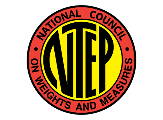 Logo of the National Conference on Weights and Measures' NTEP (National Type Evaluation Program). The circular design features bold black “NTEP” lettering on a yellow background, with a red outer ring containing the text “NATIONAL COUNCIL ON WEIGHTS AND MEASURES” in black capital letters.