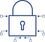 A blue outline of a padlock in the center, symbolizing security or protection. Lines extend outward from the lock in several directions, each ending in a small square, representing interconnected systems or network security.