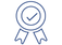 Icon of an award ribbon with a check mark in the center, representing achievement, approval, or verified results.