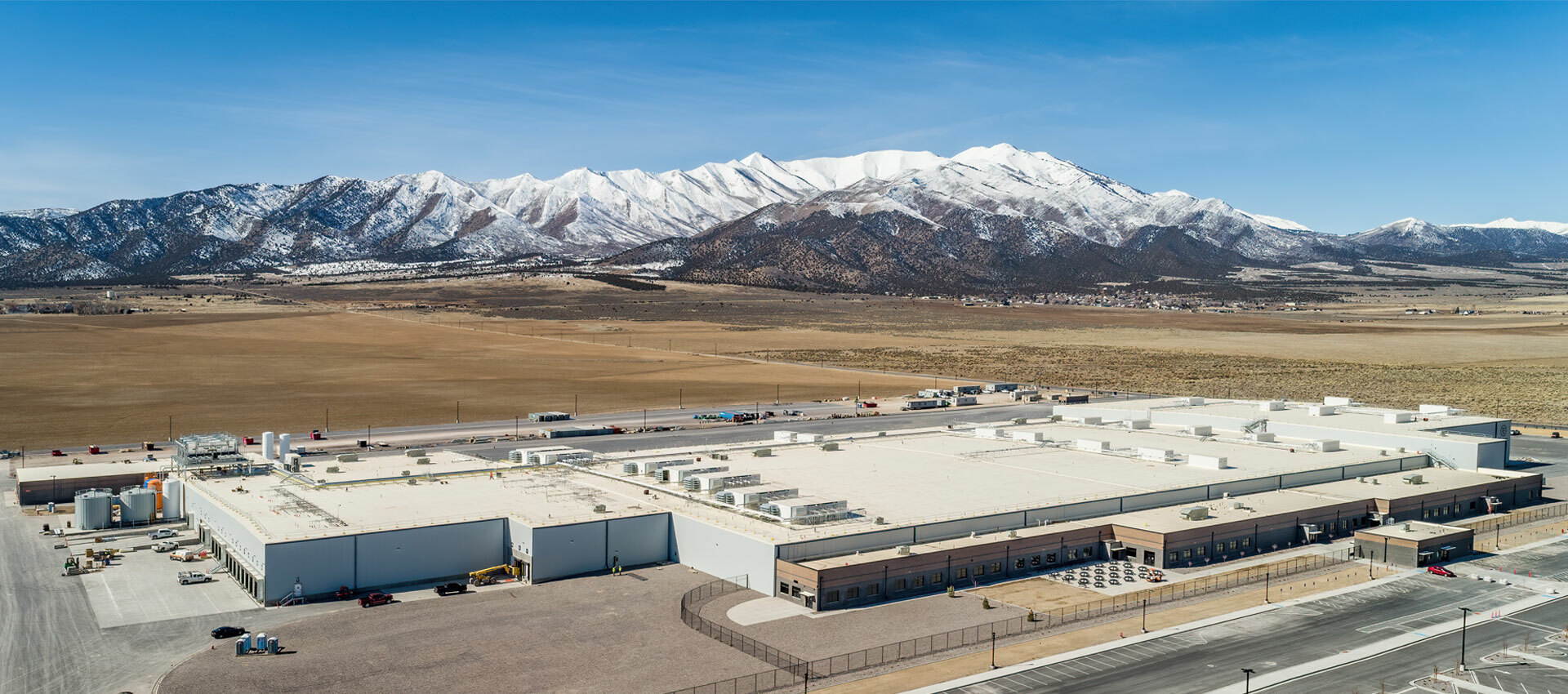 Food and beverage facility with the rocky mountains in the background.