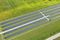 Aerial view of solar panels at a solar plant.