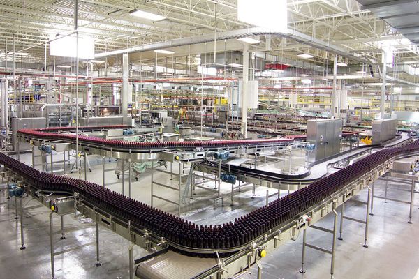 Inside view of a bottling facility.