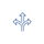 Blue icon of three arrows pointing straight, to the right, and to the left.