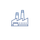 A blue line icon of an industrial facility with two smokestacks, representing a manufacturing plant or processing facility. Commonly used to symbolize value-added agriculture or industrial operations.